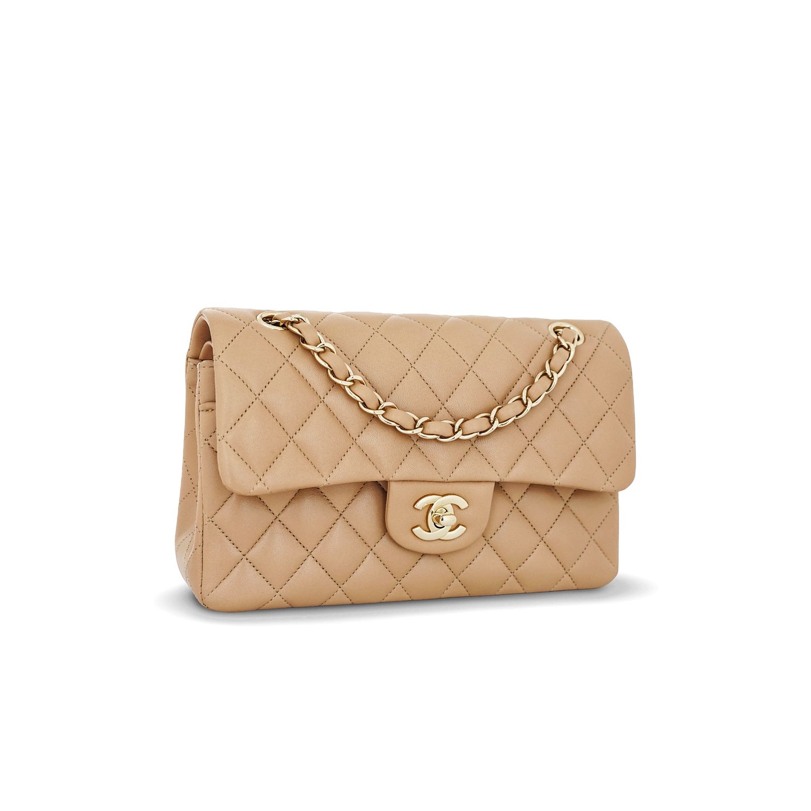 Small Classic Double Flap Lambskin Beige