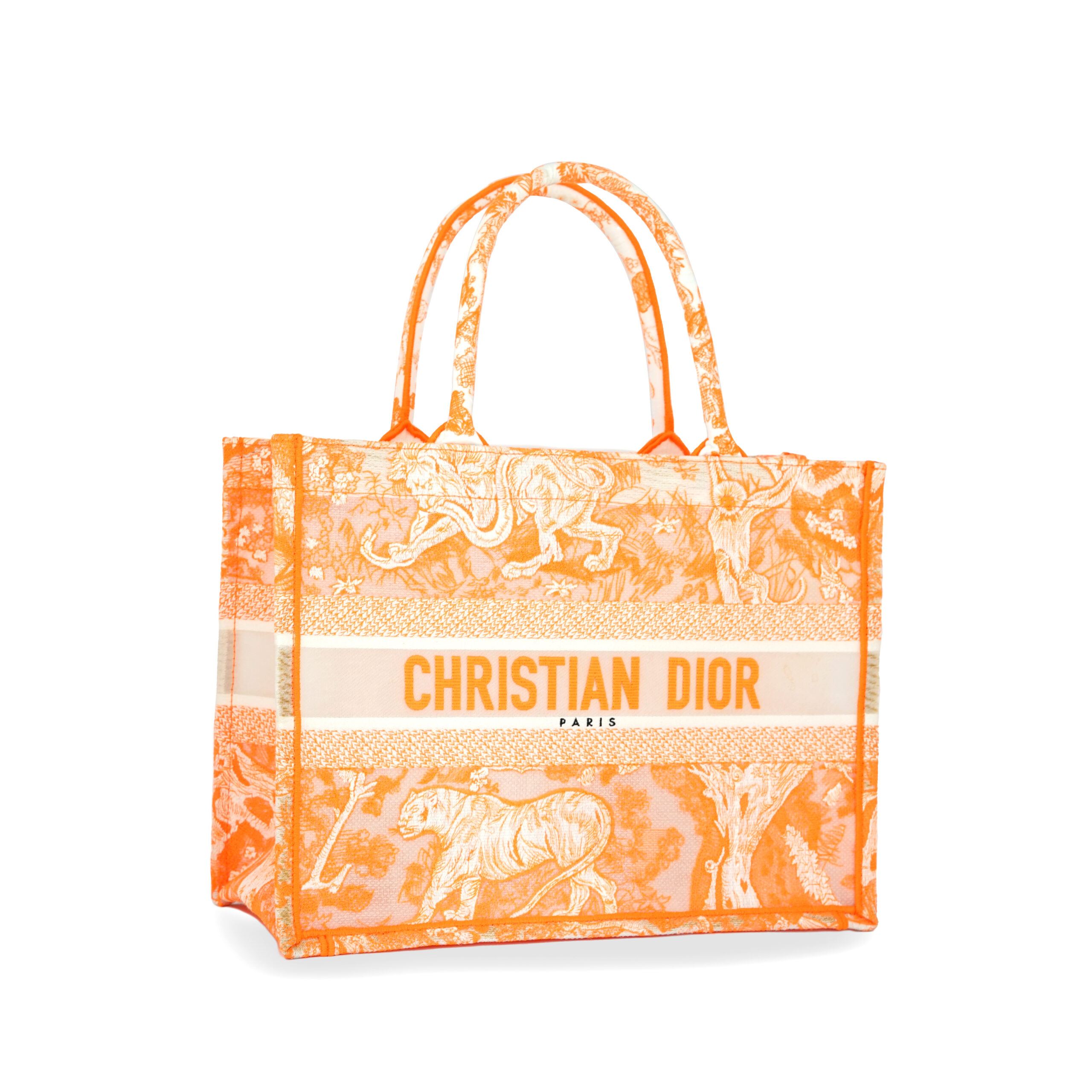 Medium Book Tote Linen Orange Toile De Jouy