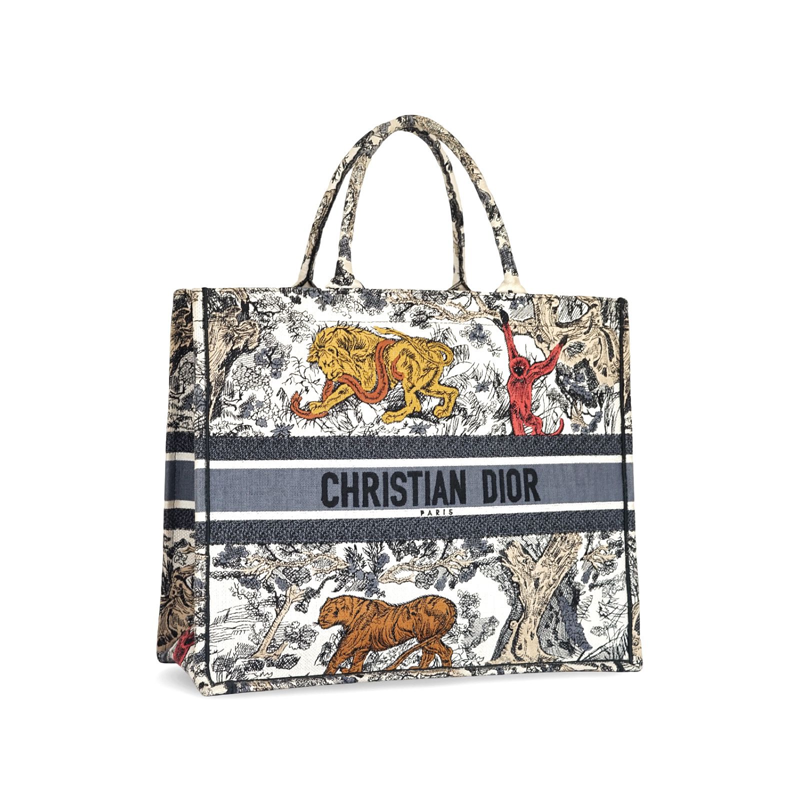 Book Tote Large Embroidery Toile De Jouy Multicolor