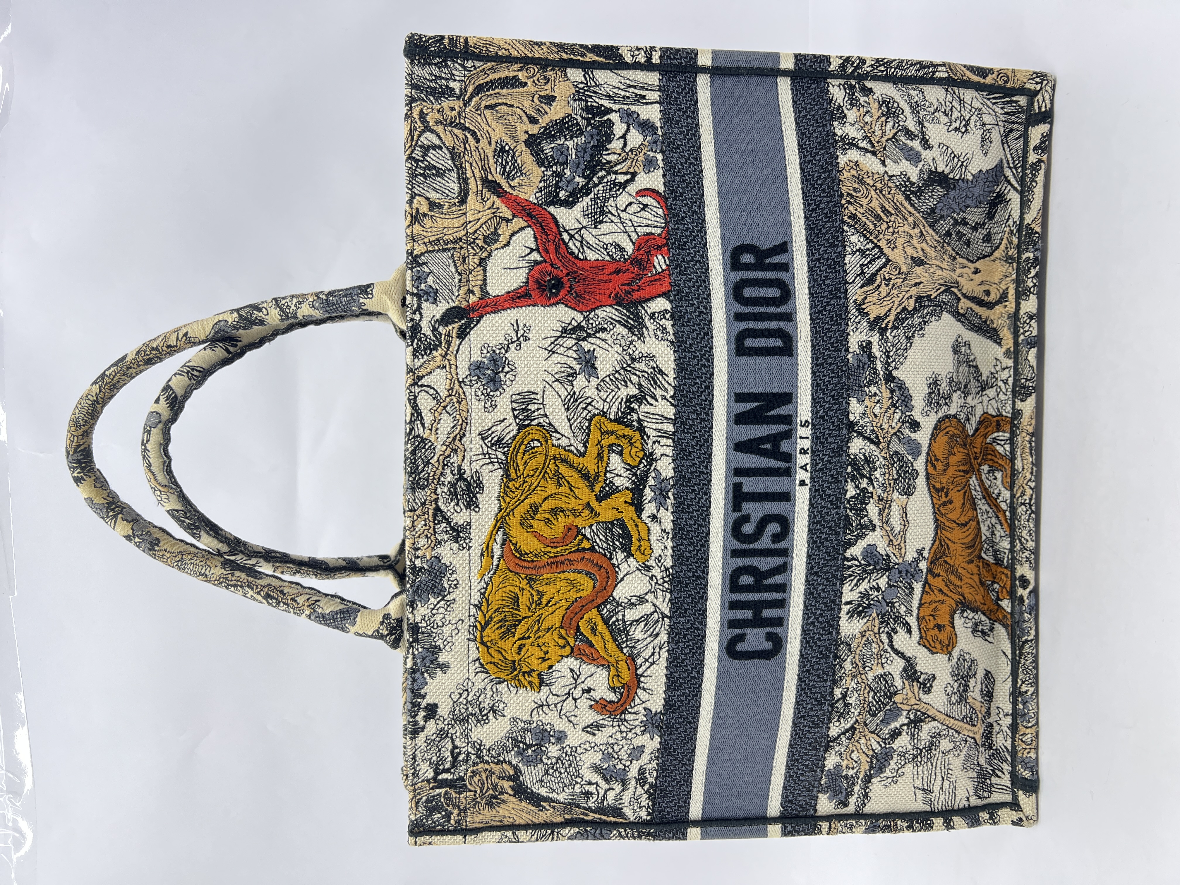 Book Tote Large Embroidery Toile De Jouy Multicolor