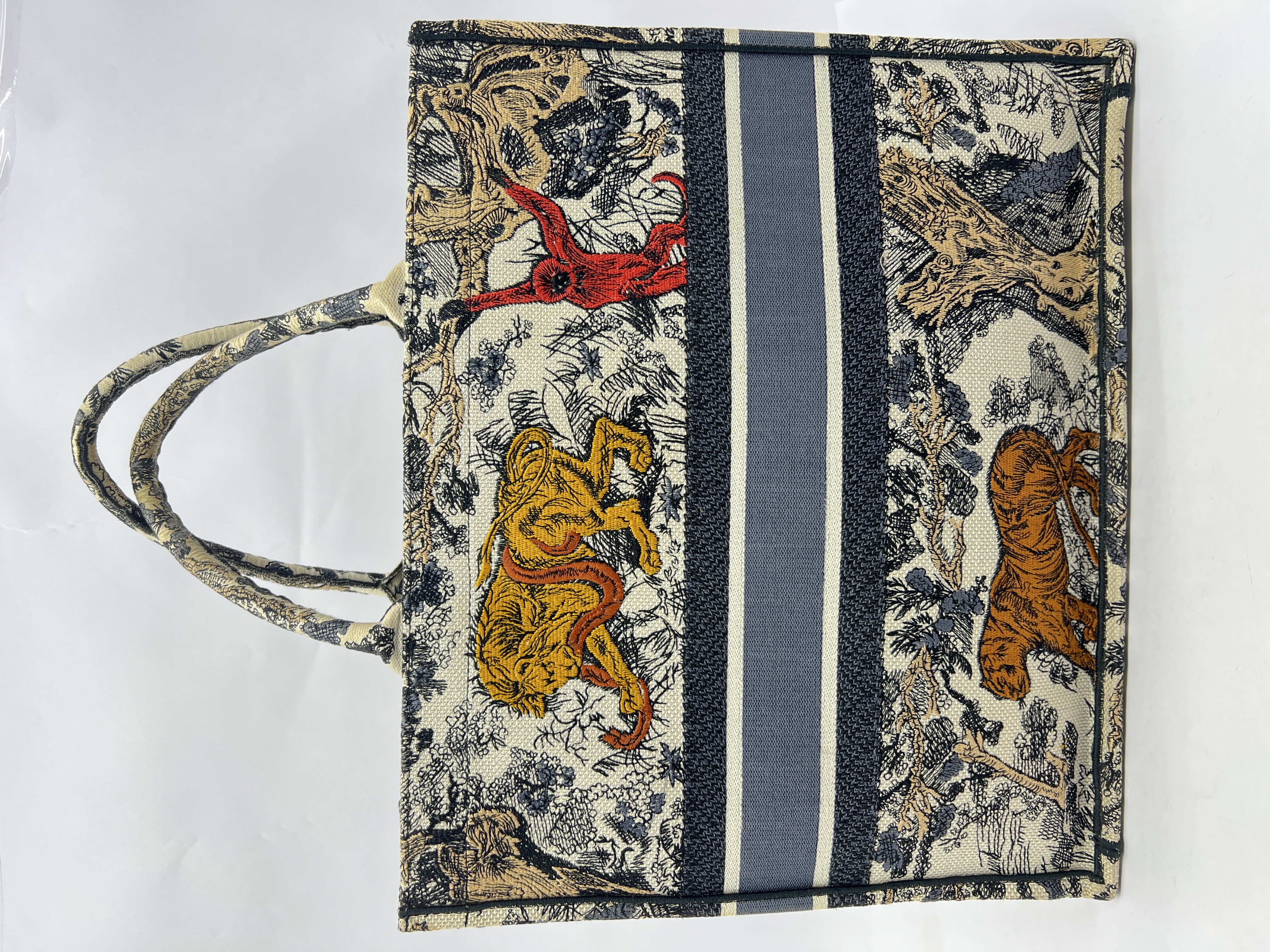 Book Tote Large Embroidery Toile De Jouy Multicolor