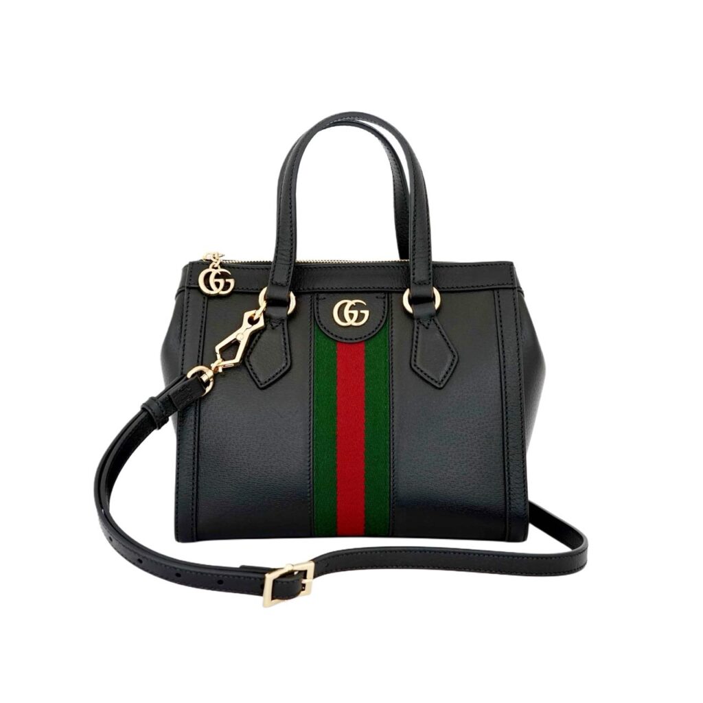 Small Ophidia Web Handle Leather Black