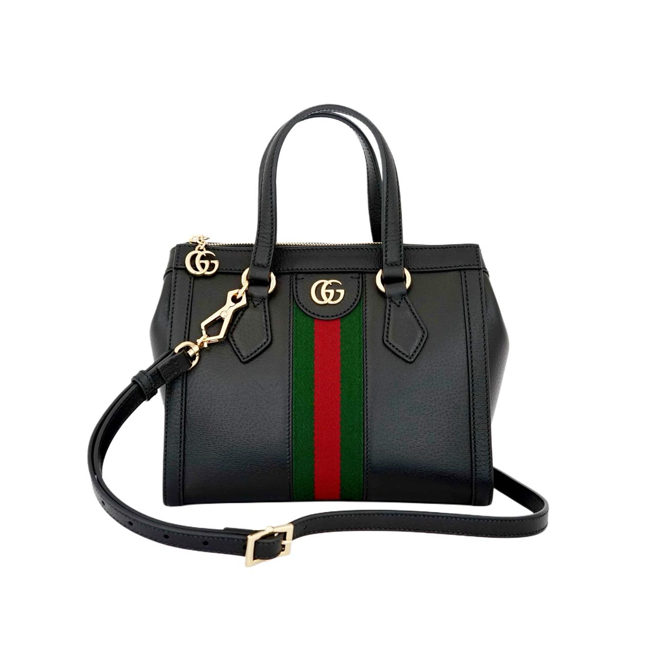 Small Ophidia Web Handle Leather Black