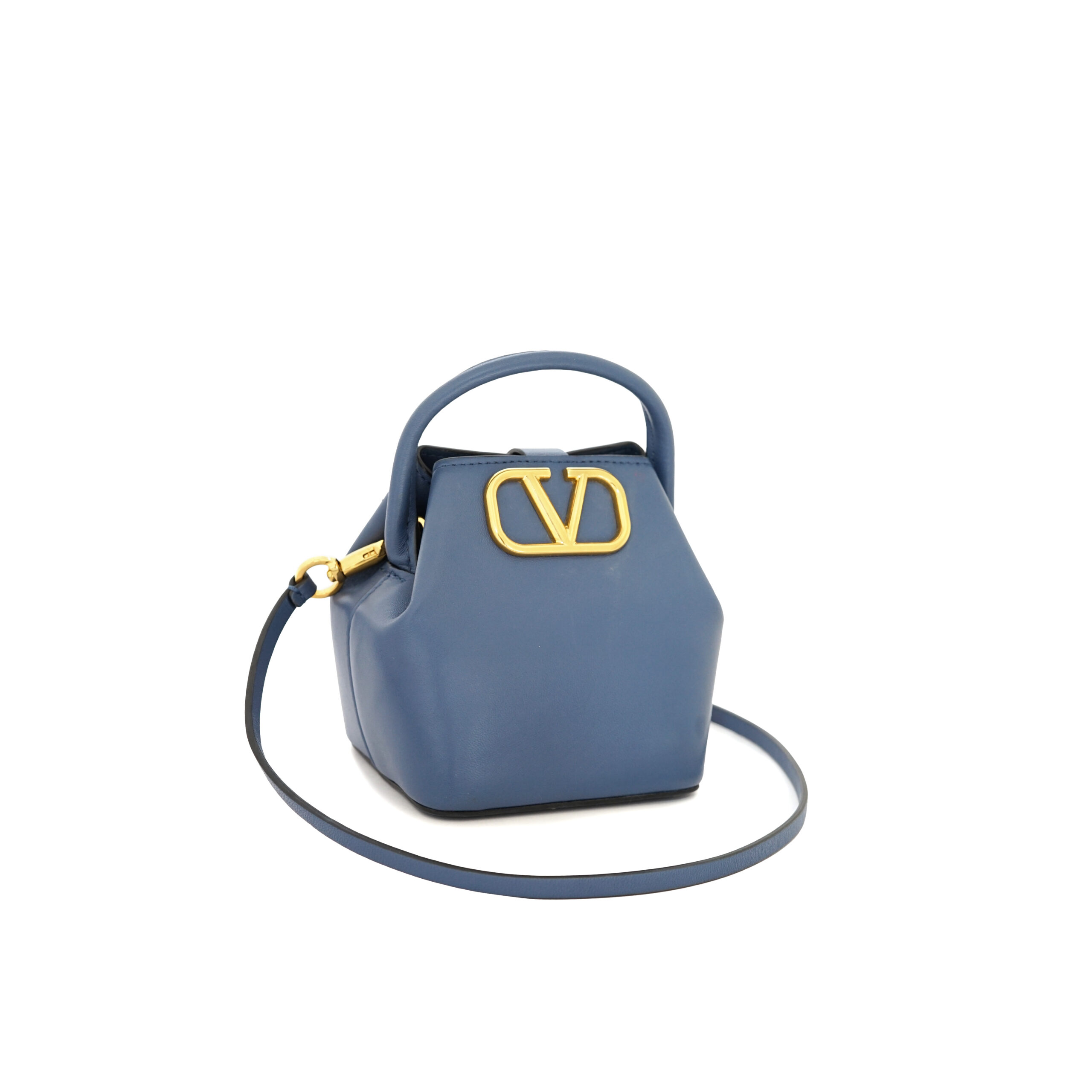 Mini Bucket V Logo Lambskin Dark Blue