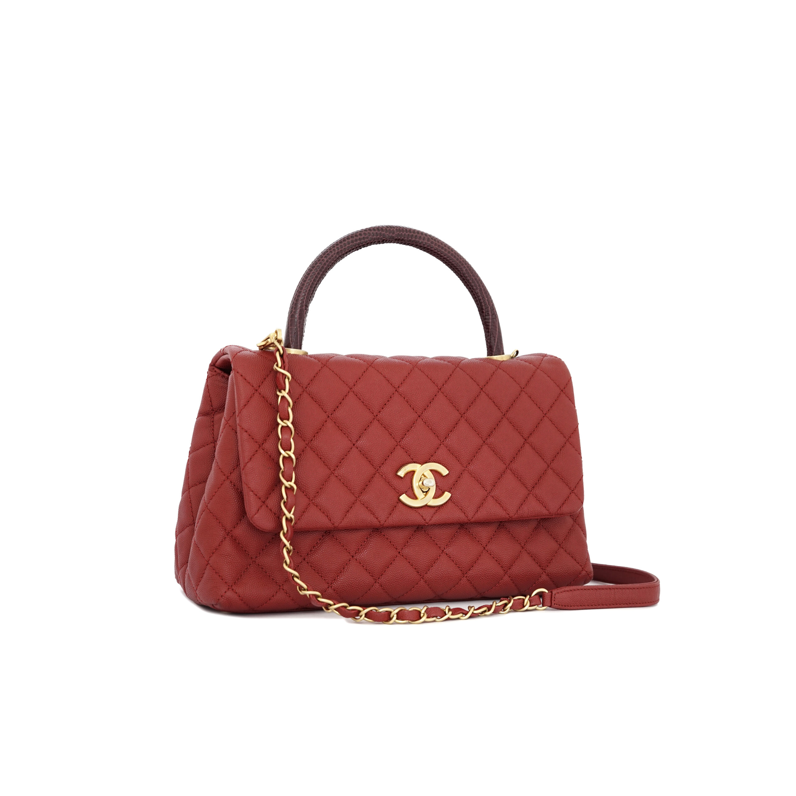 Coco Handle Medium Caviar Red Lizard Handle