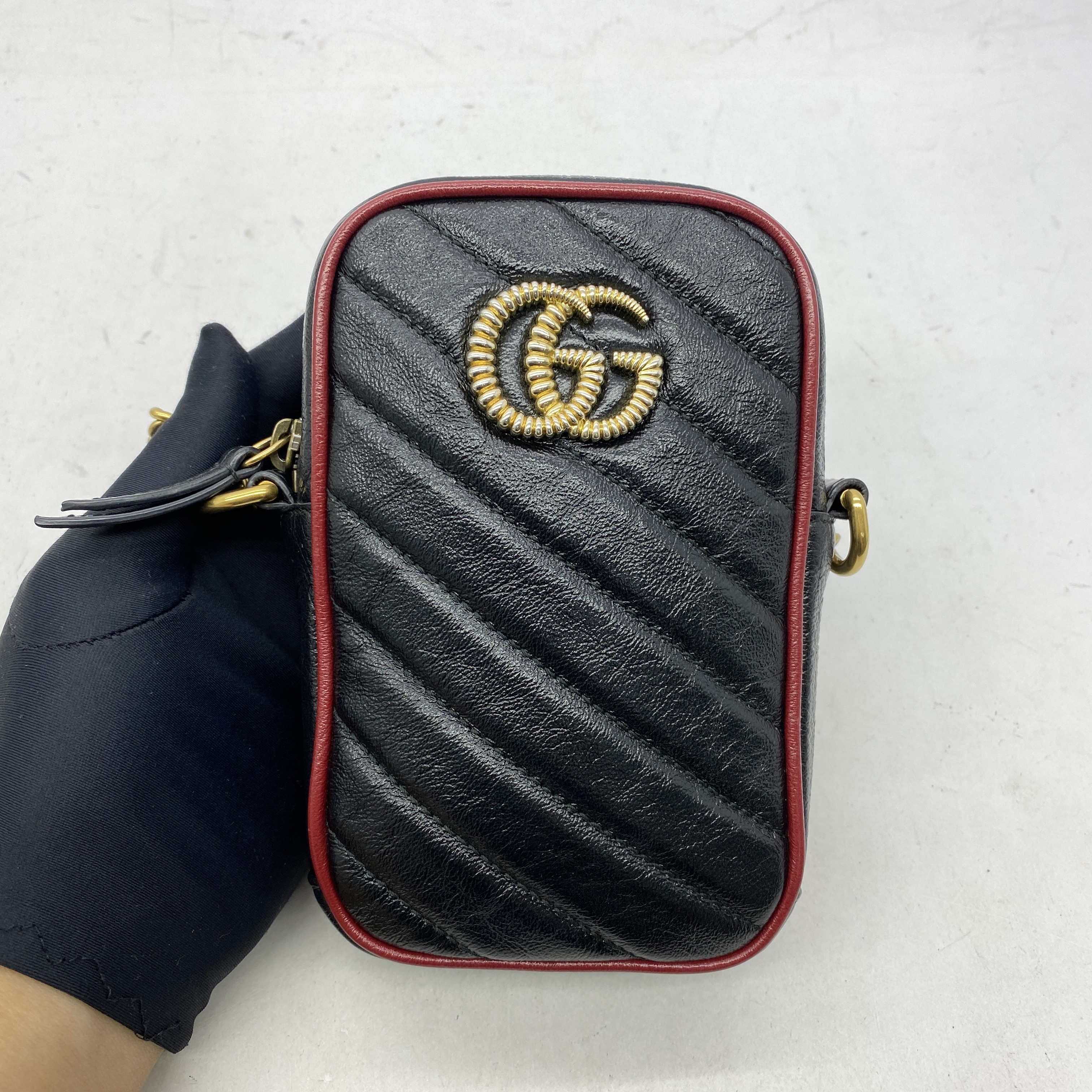 GG Marmont Torchon Phone Bag Black/Red GHW