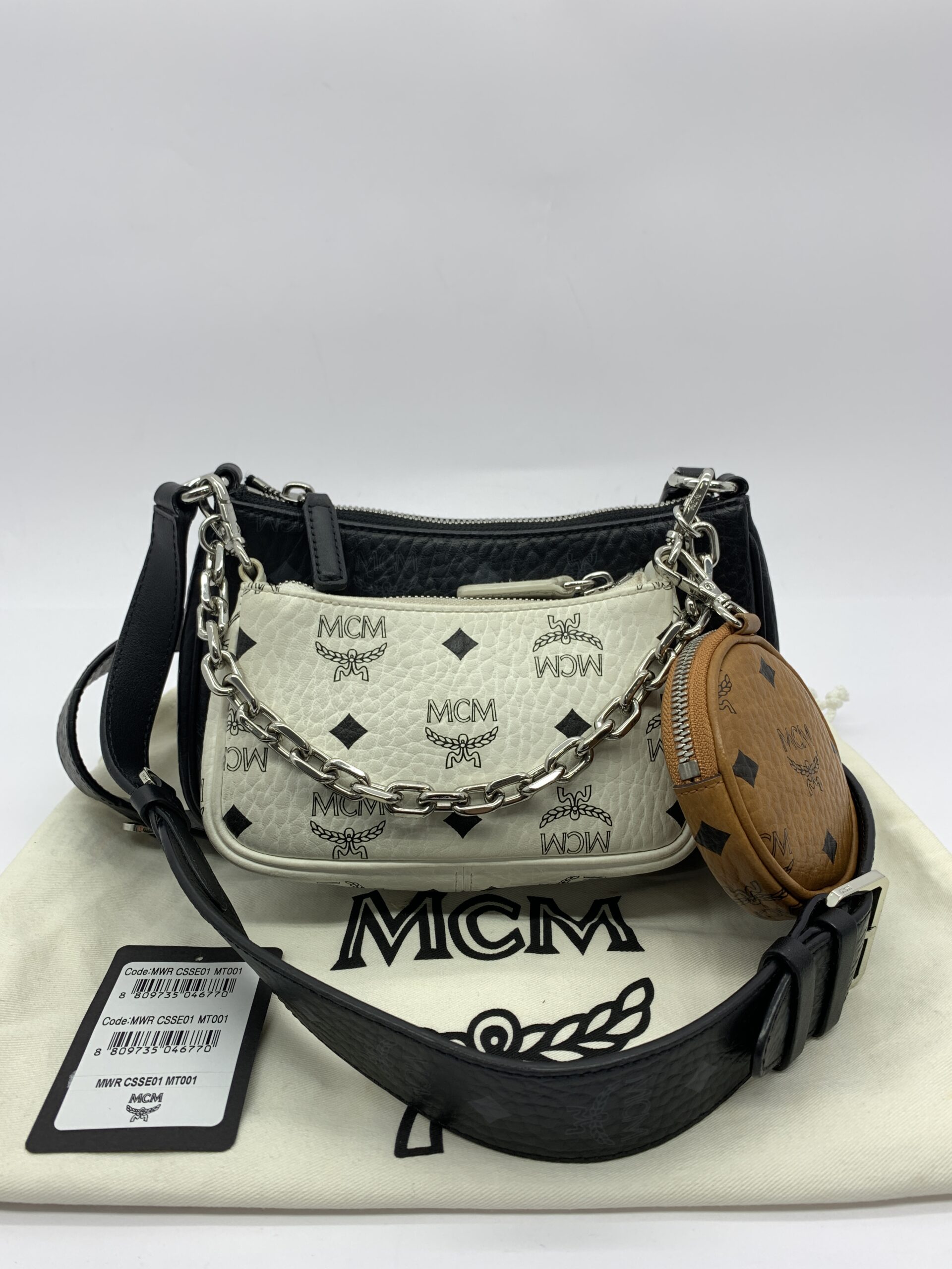 Multipochette Visetos Canvas Black White Cognac