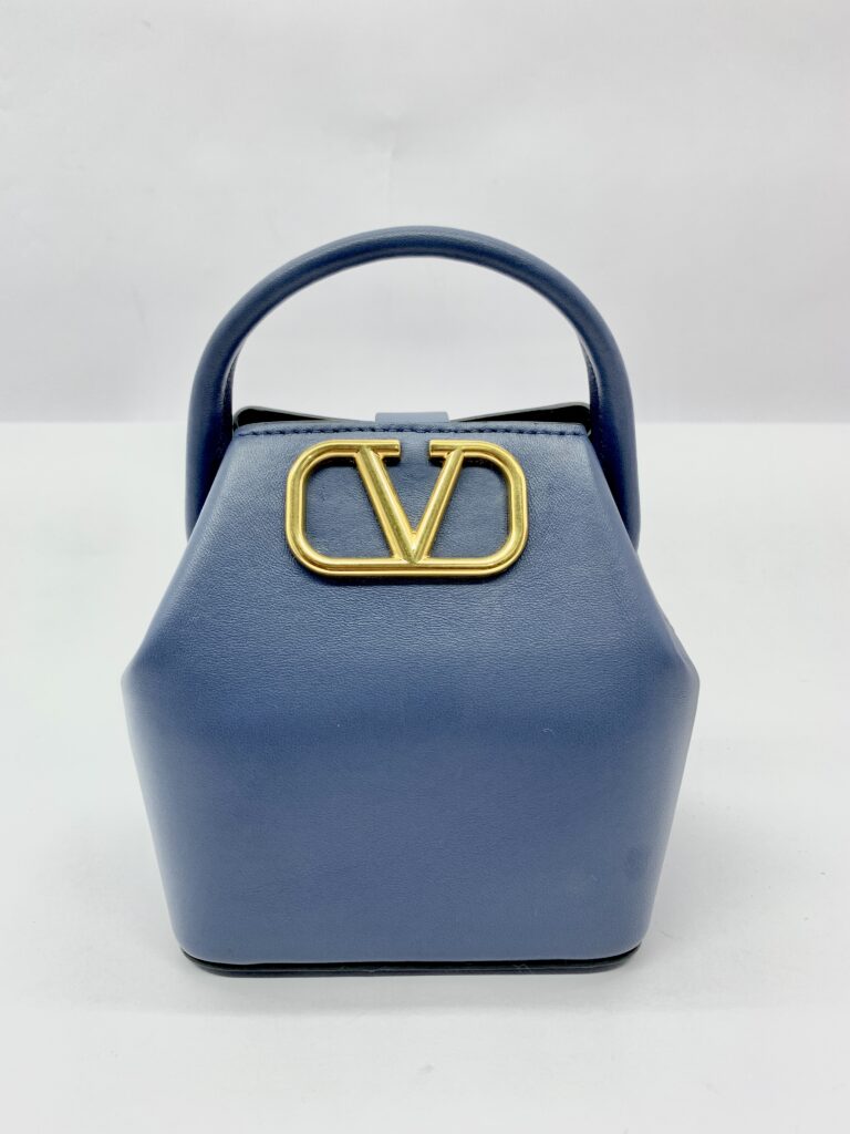 Mini Bucket V Logo Lambskin Dark Blue