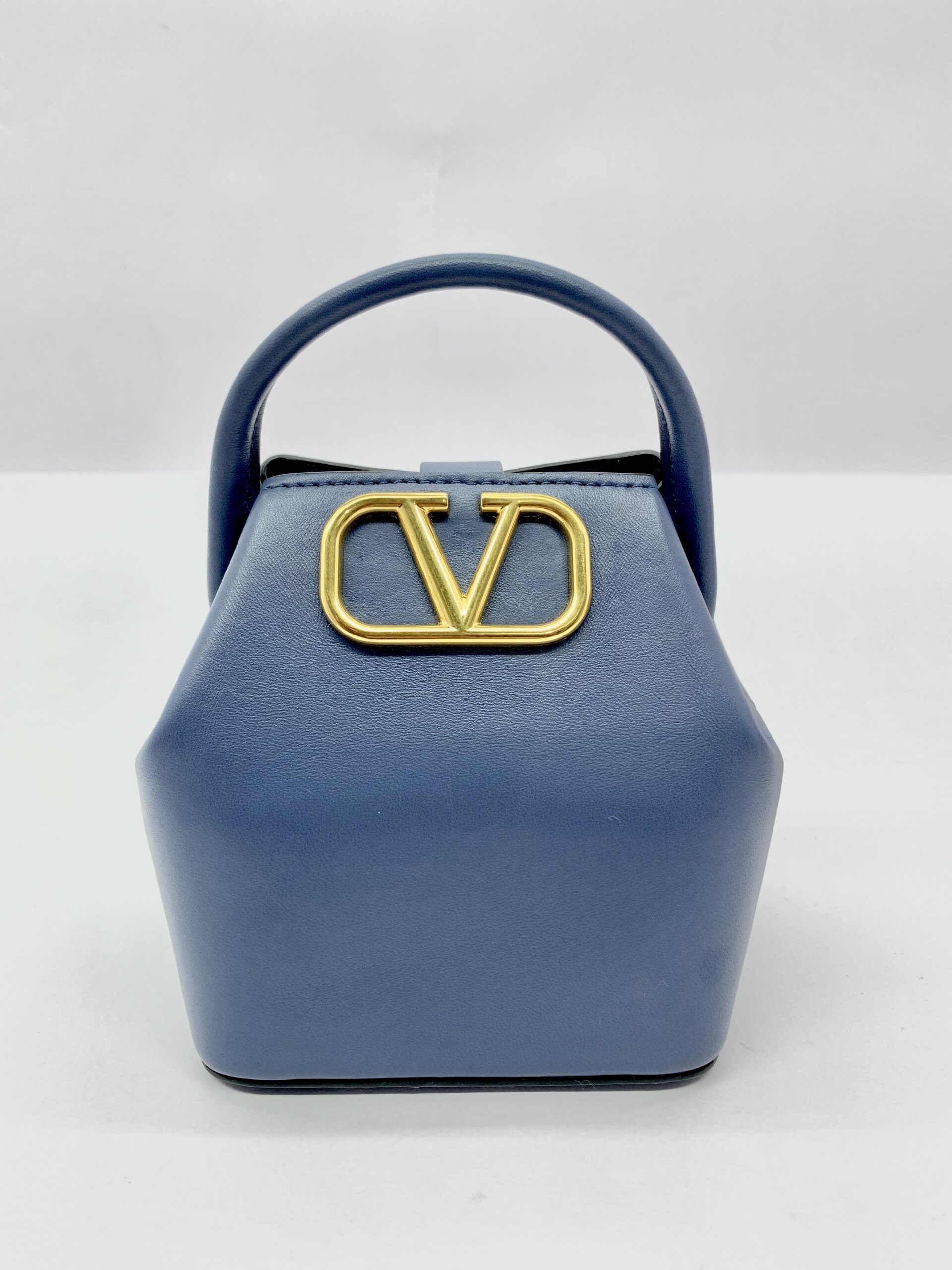 Mini Bucket V Logo Lambskin Dark Blue