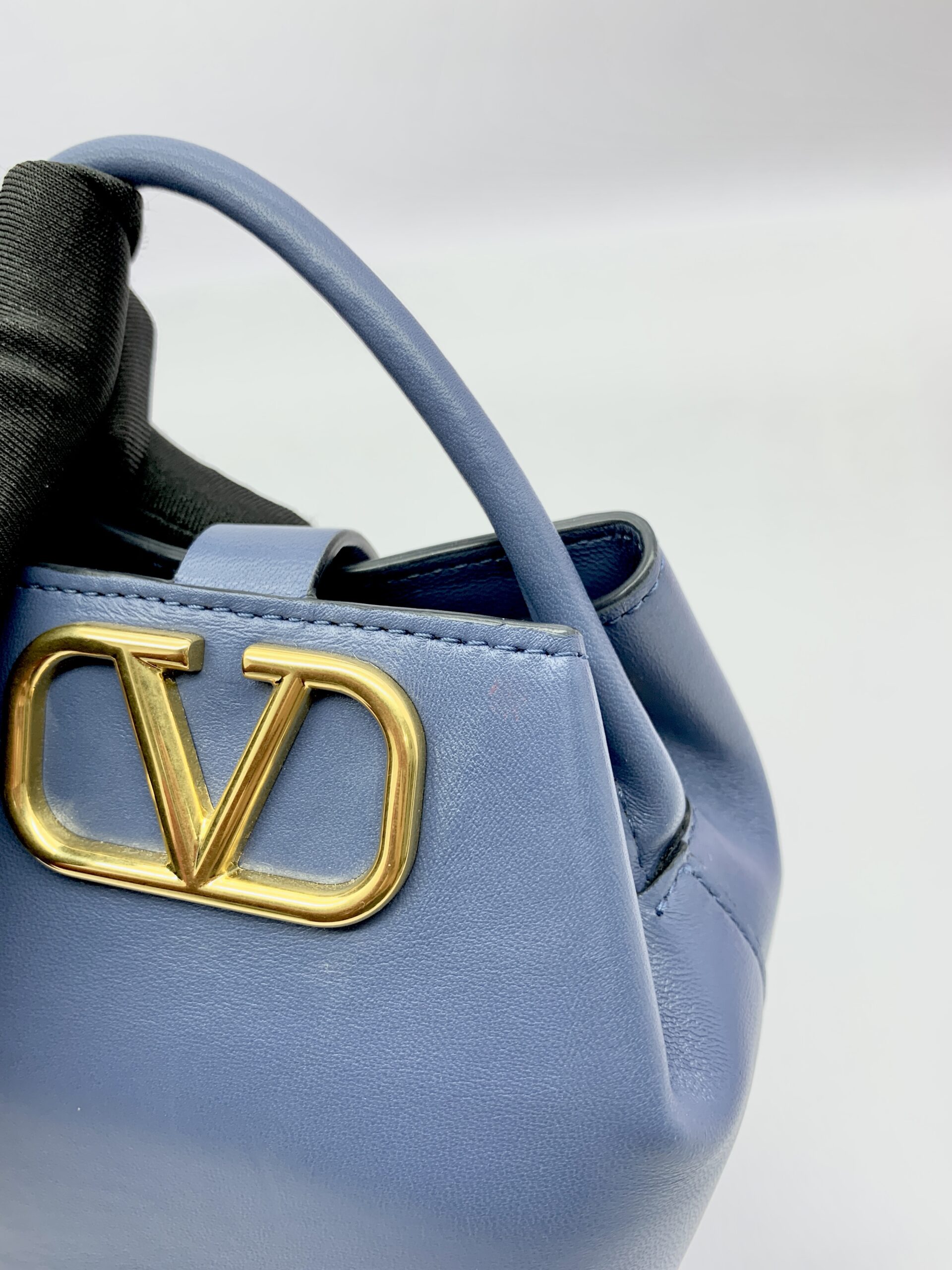 Mini Bucket V Logo Lambskin Dark Blue