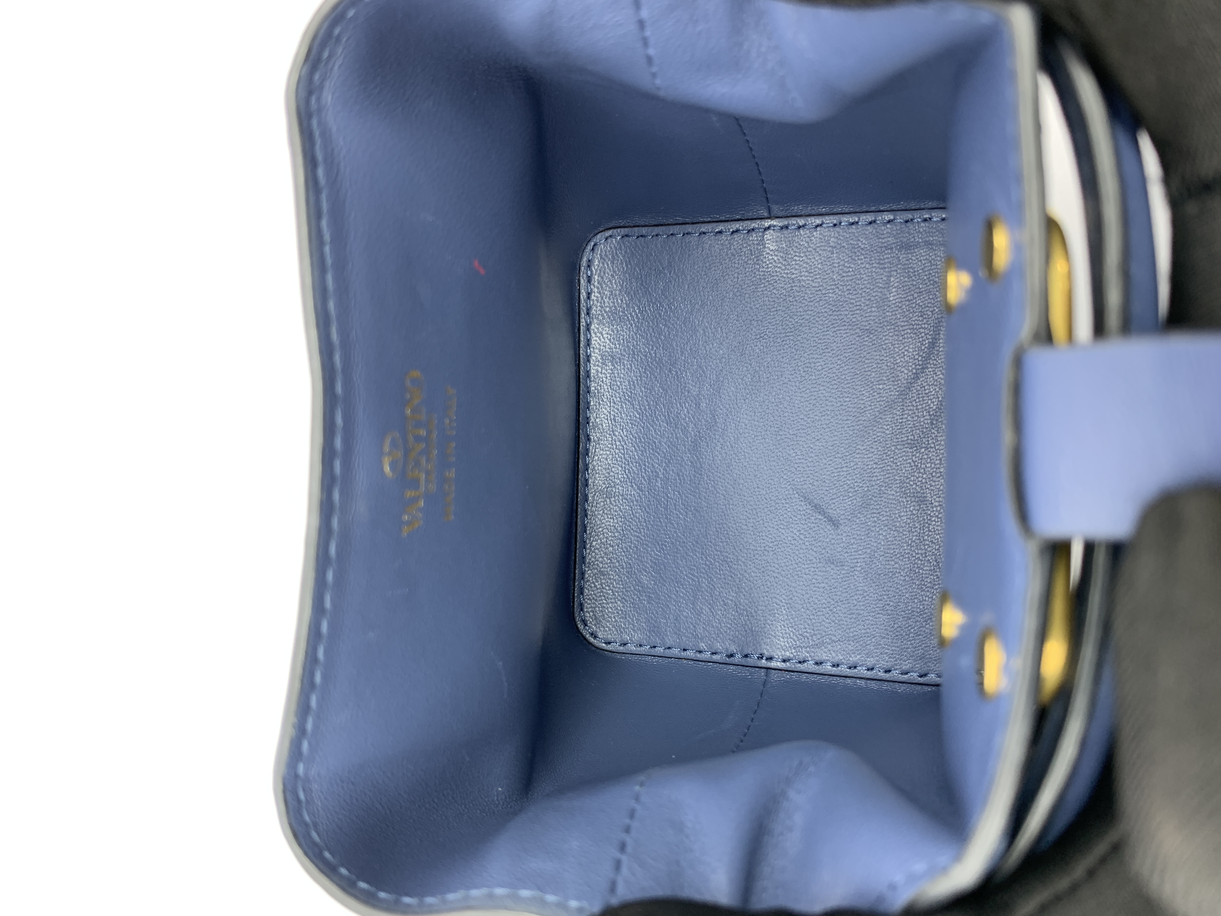 Mini Bucket V Logo Lambskin Dark Blue