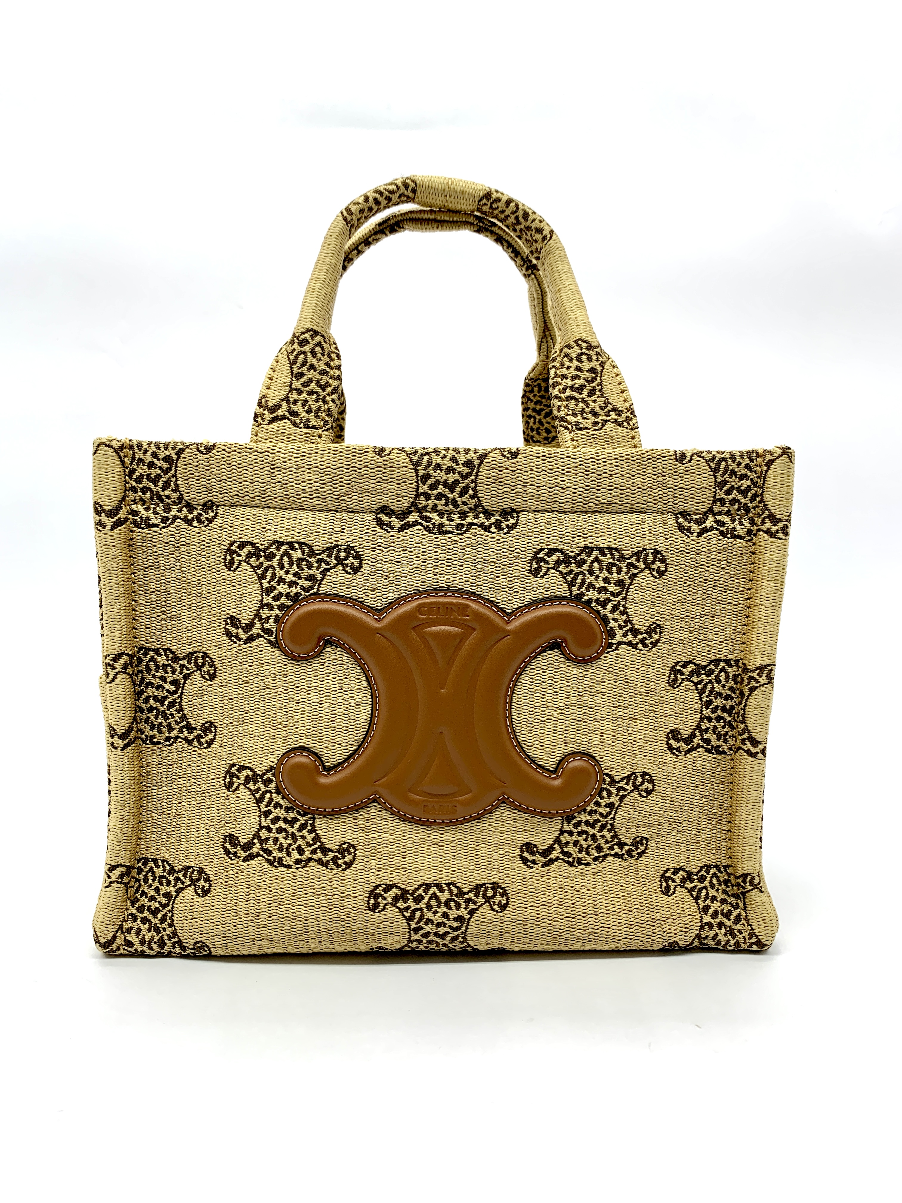 Small Cabas Raffia Effect Leopard Calf Tan