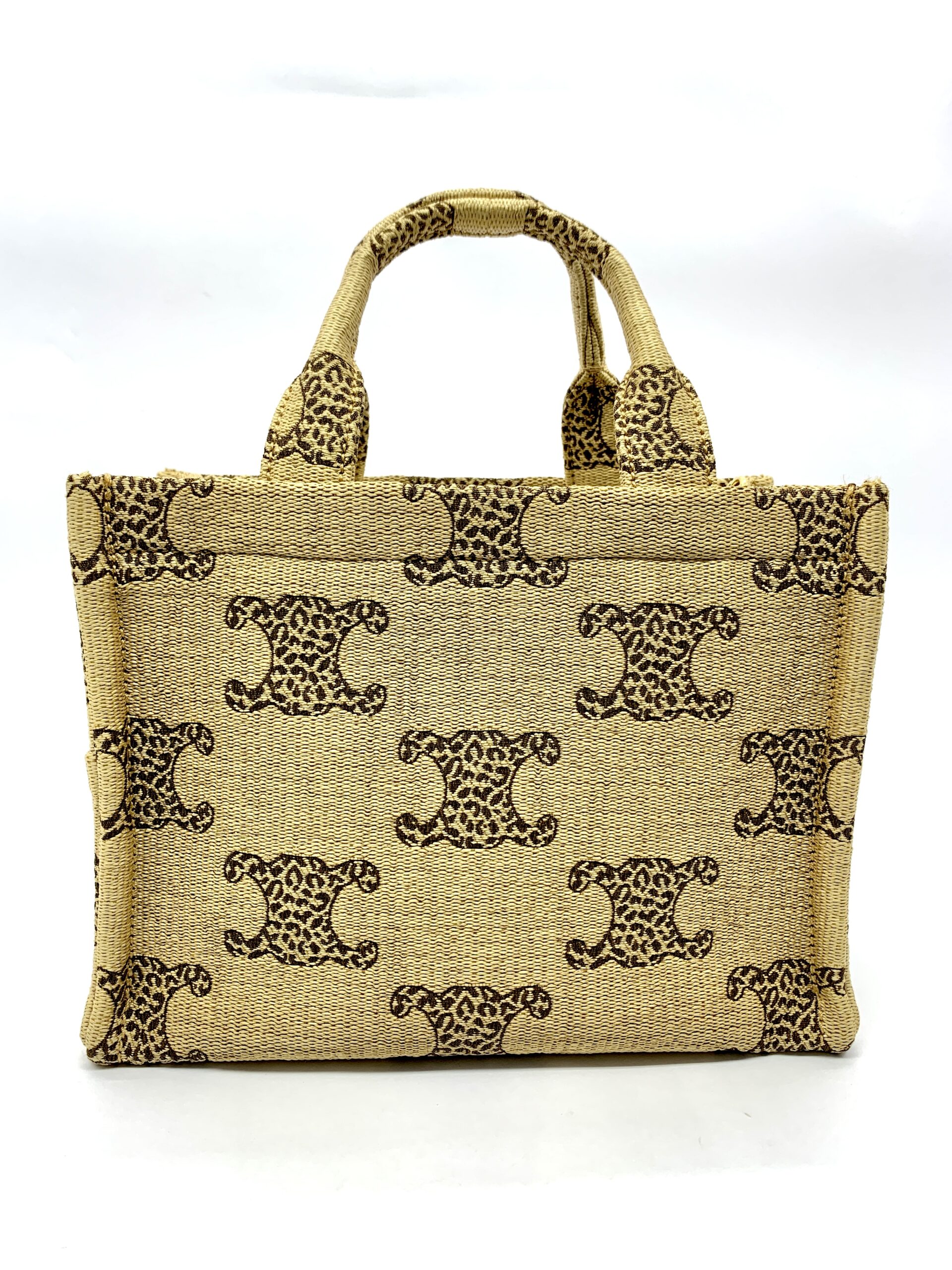 Small Cabas Raffia Effect Leopard Calf Tan