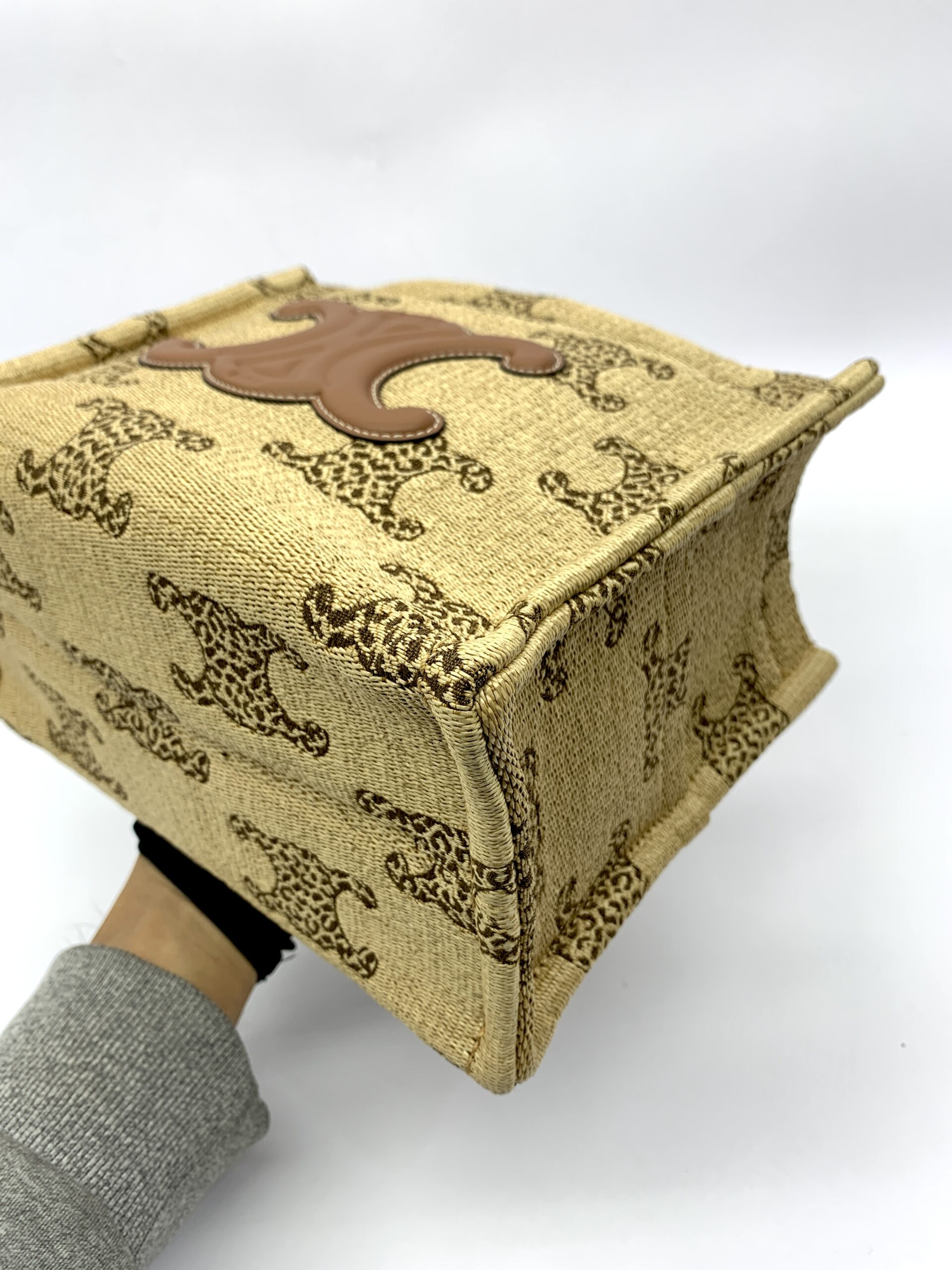 Small Cabas Raffia Effect Leopard Calf Tan