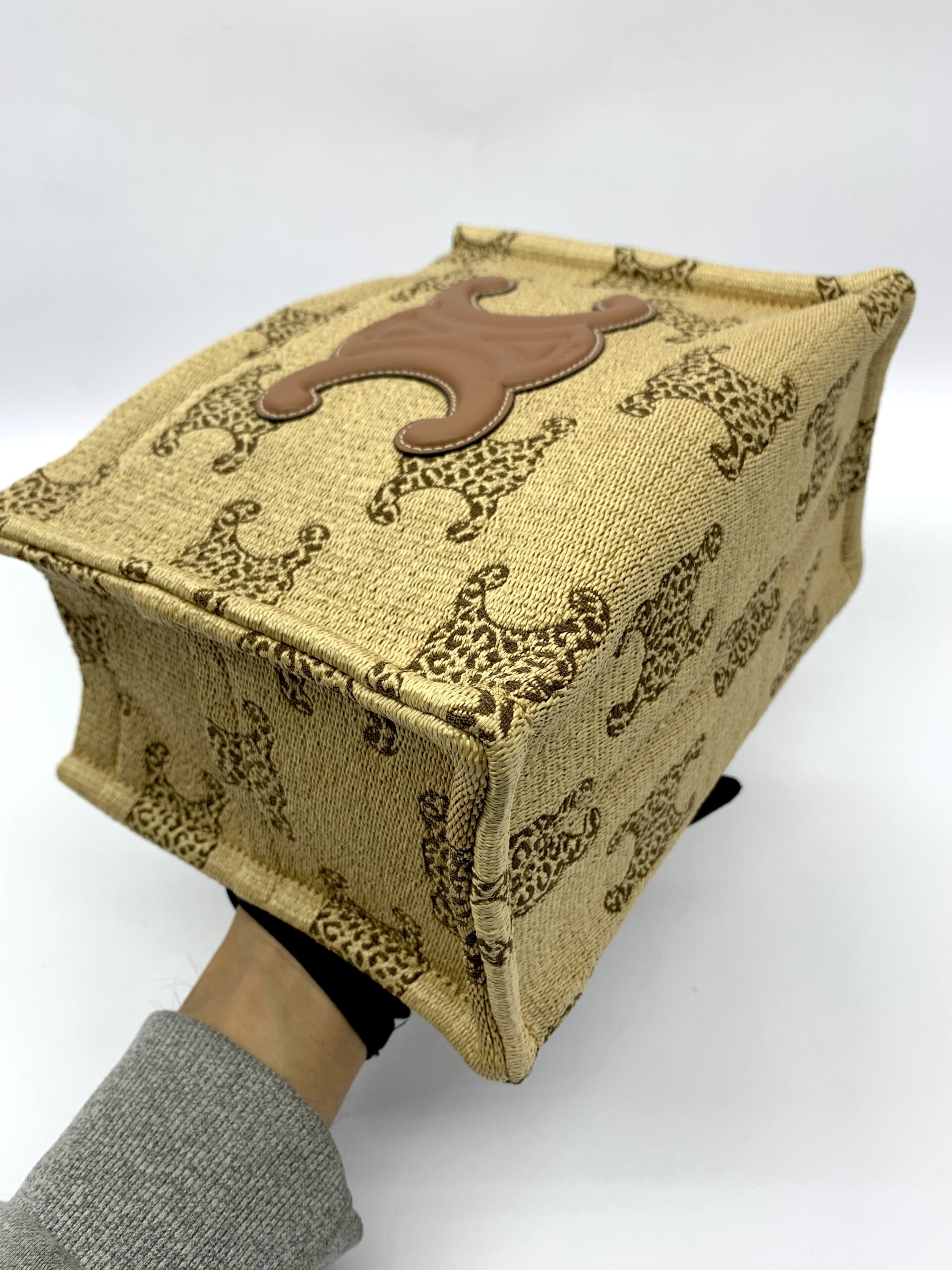 Small Cabas Raffia Effect Leopard Calf Tan