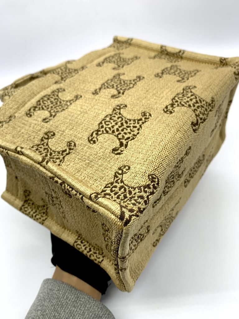 Small Cabas Raffia Effect Leopard Calf Tan