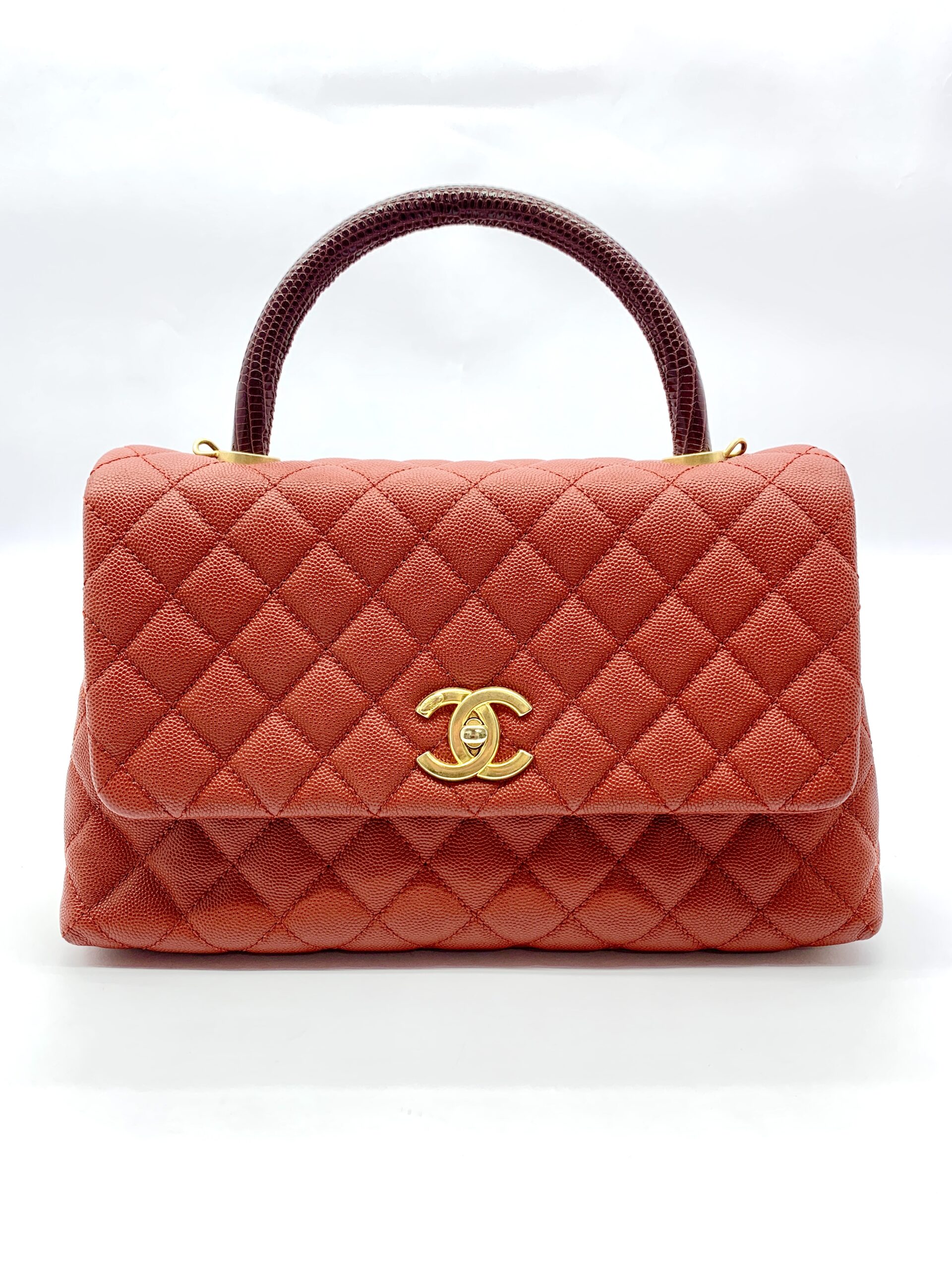 Coco Handle Medium Caviar Red Lizard Handle