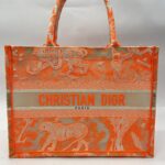Medium Book Tote Linen Orange Toile De Jouy