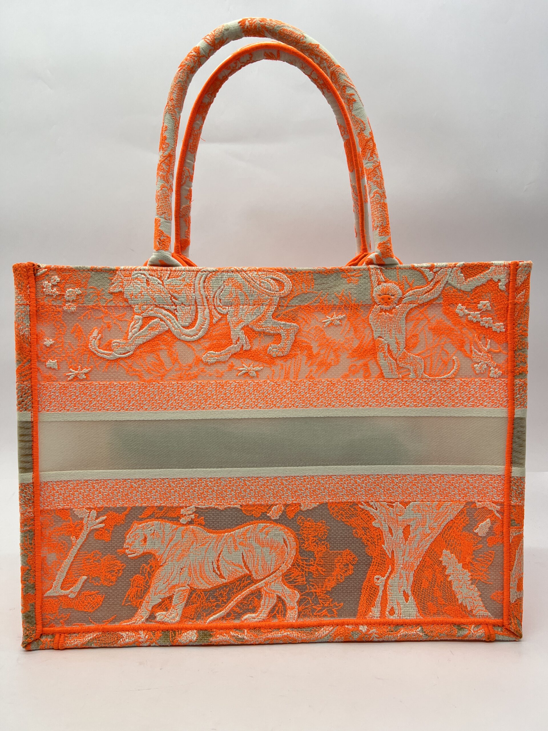 Medium Book Tote Linen Orange Toile De Jouy