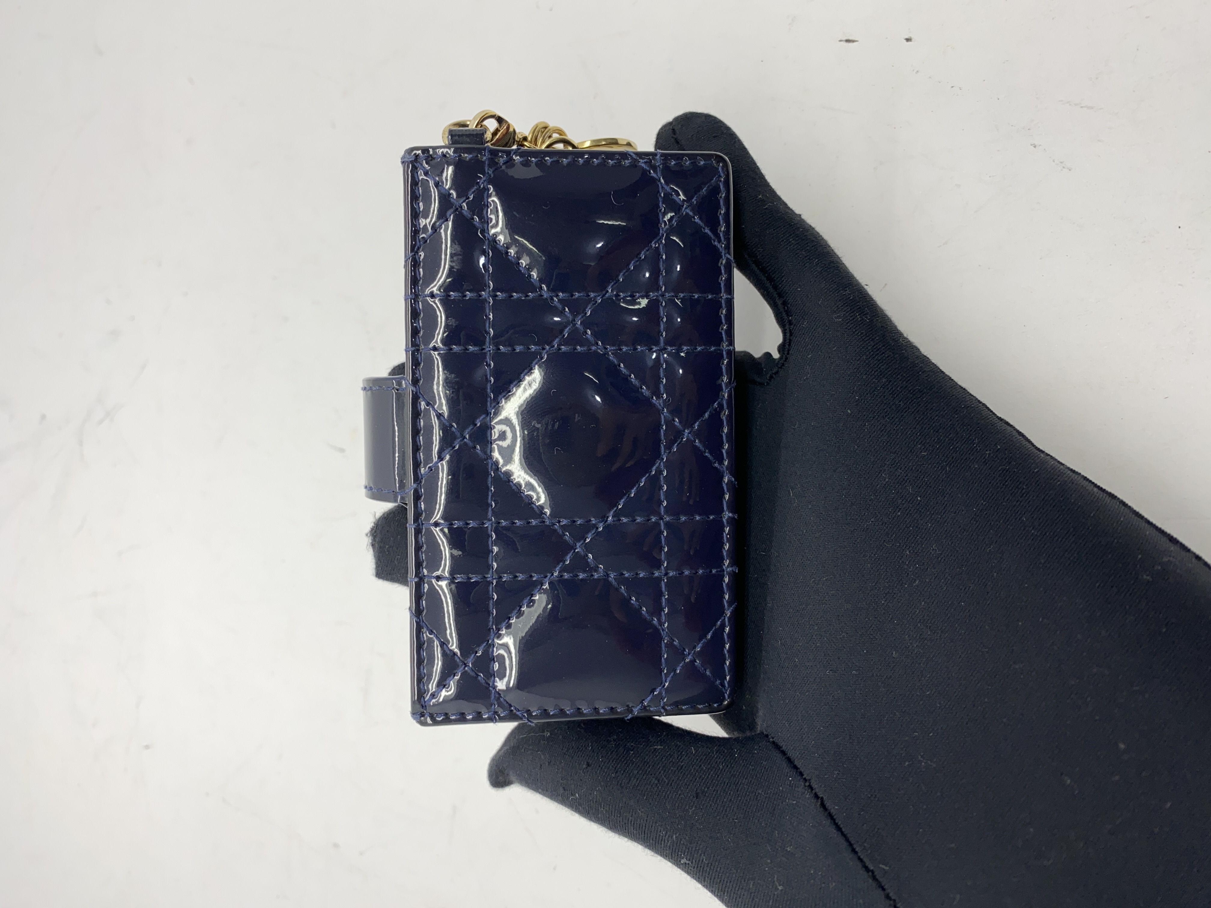 Lady Dior Jasmine Card Holder Patent Navy