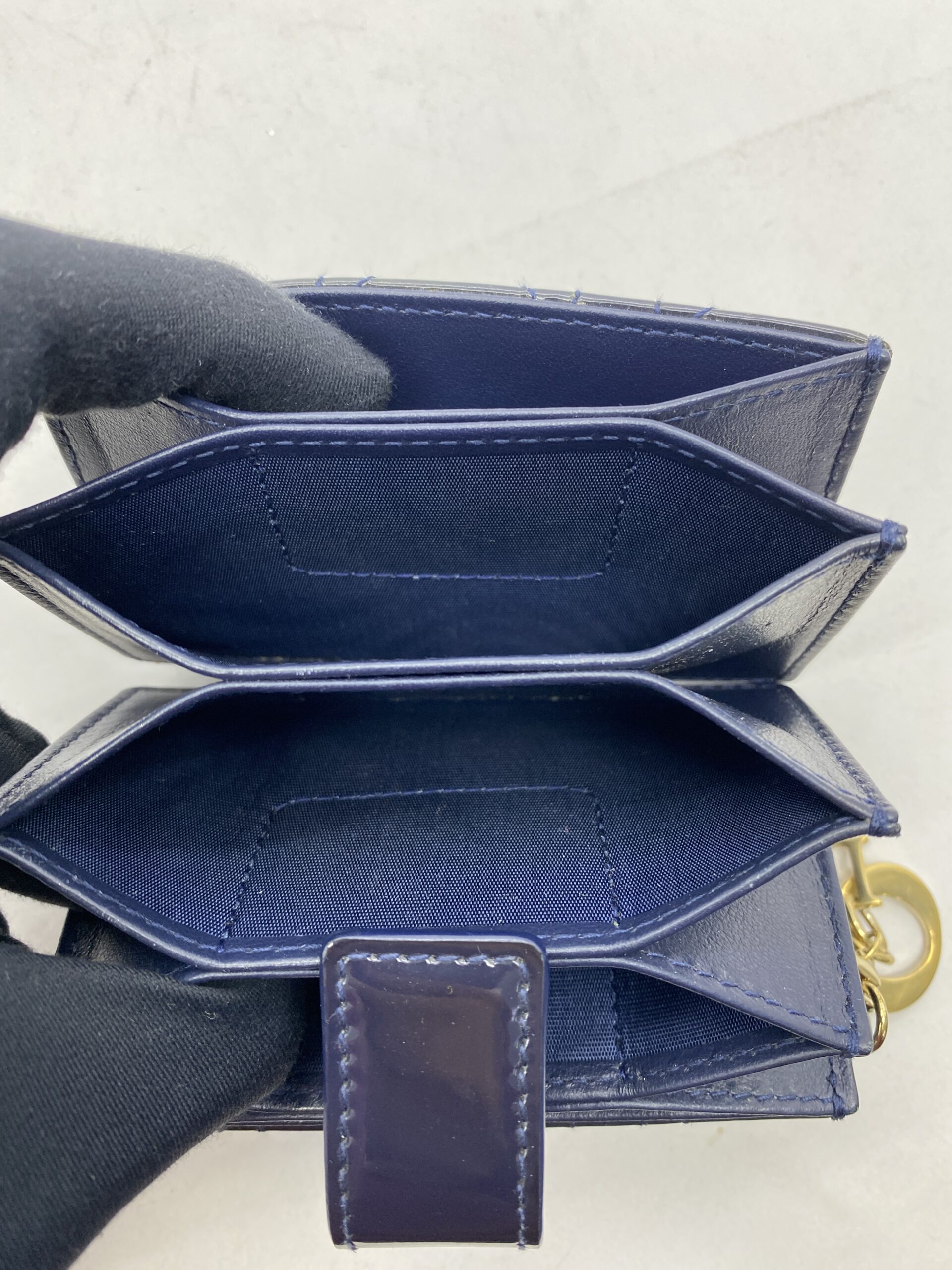 Lady Dior Jasmine Card Holder Patent Navy