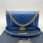 Boy 28 Lambskin Chevron Blue LGHW