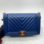 Boy 28 Lambskin Chevron Blue LGHW