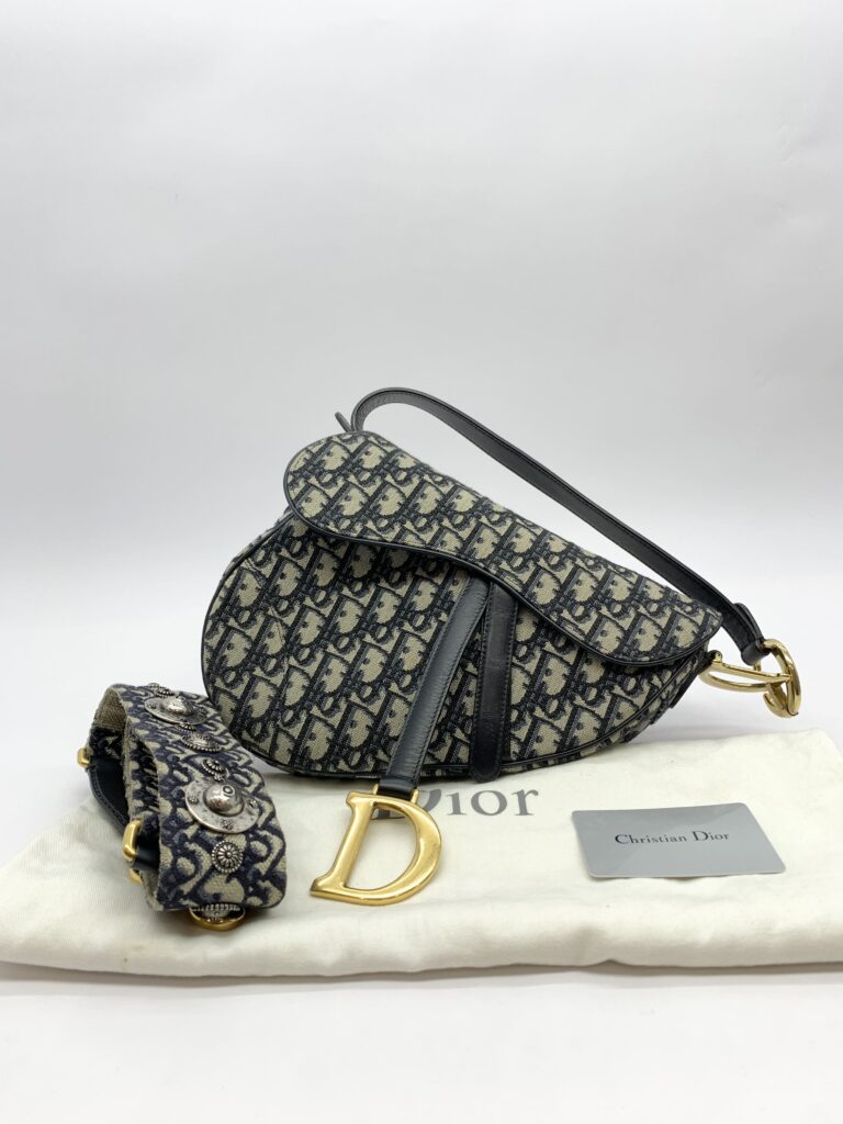 Saddle Medium Canvas Blue Oblique GHW