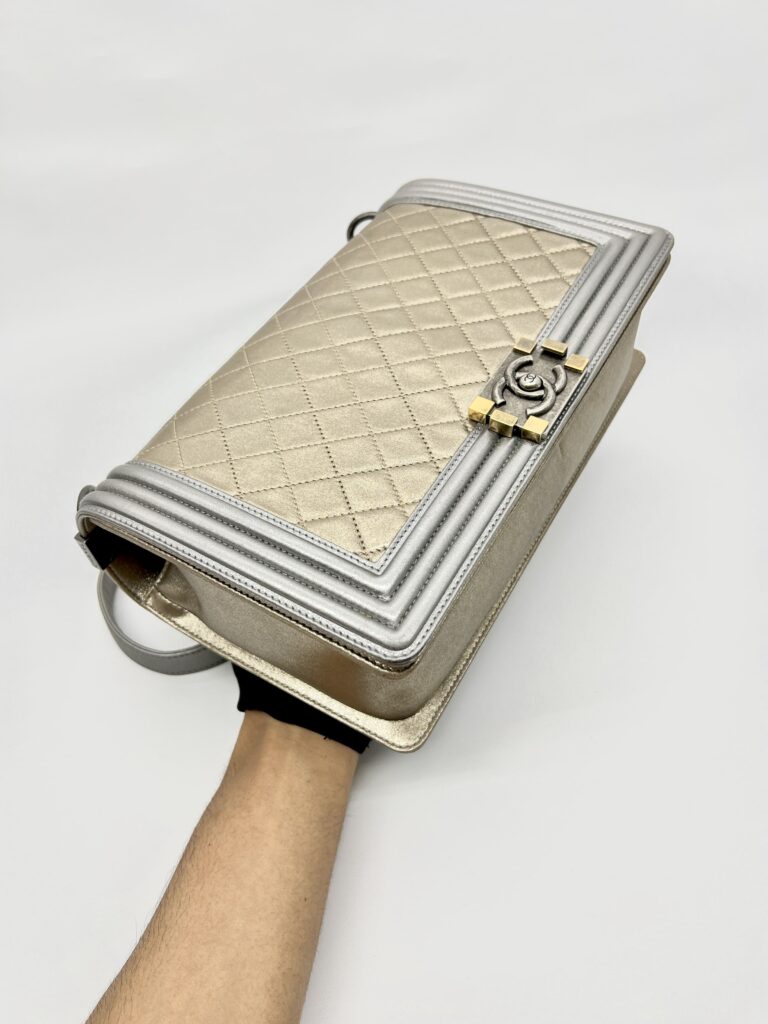 Chanel Boy Medium Silver Gold 2014