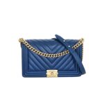 Boy 28 Lambskin Chevron Blue LGHW