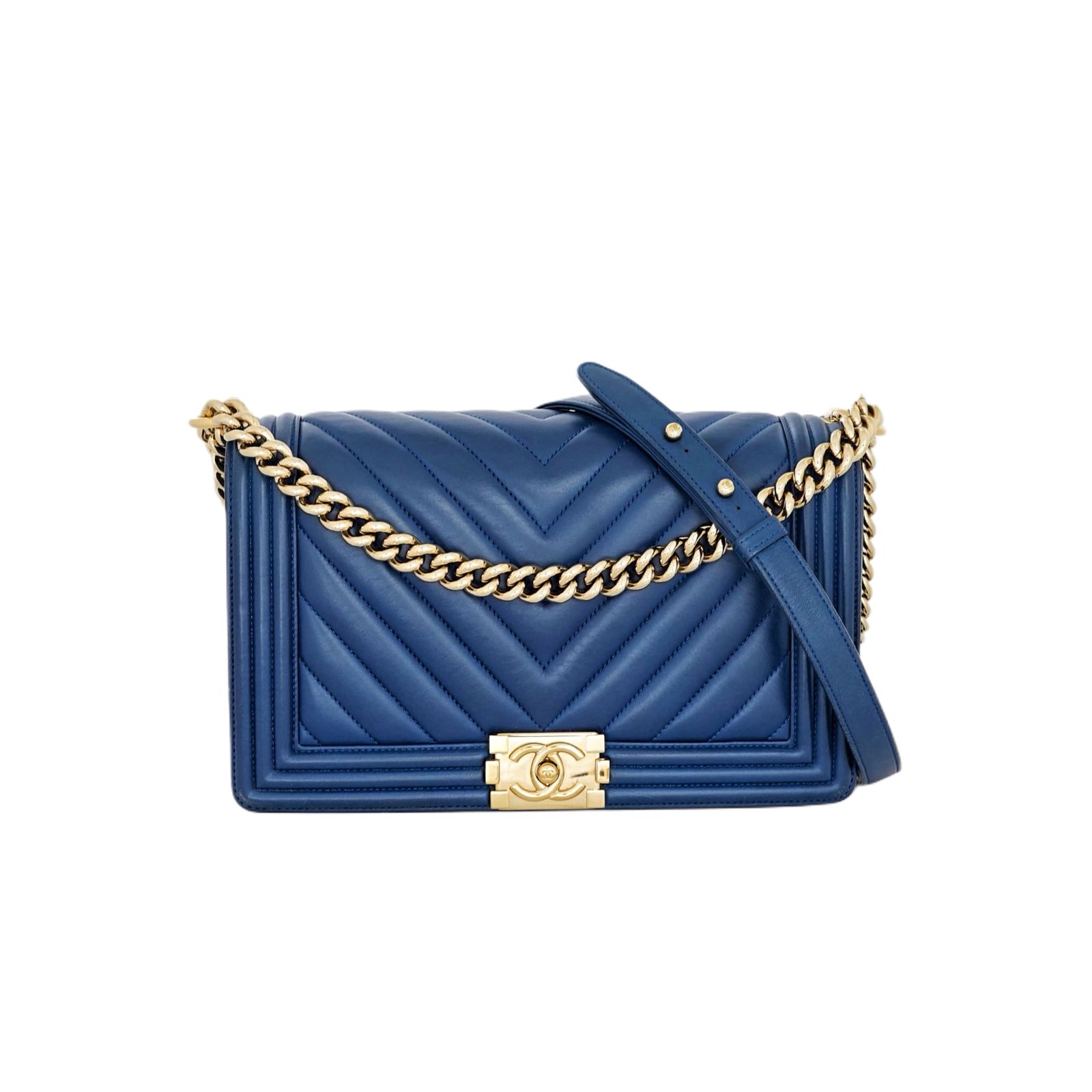 Boy 28 Lambskin Chevron Blue LGHW