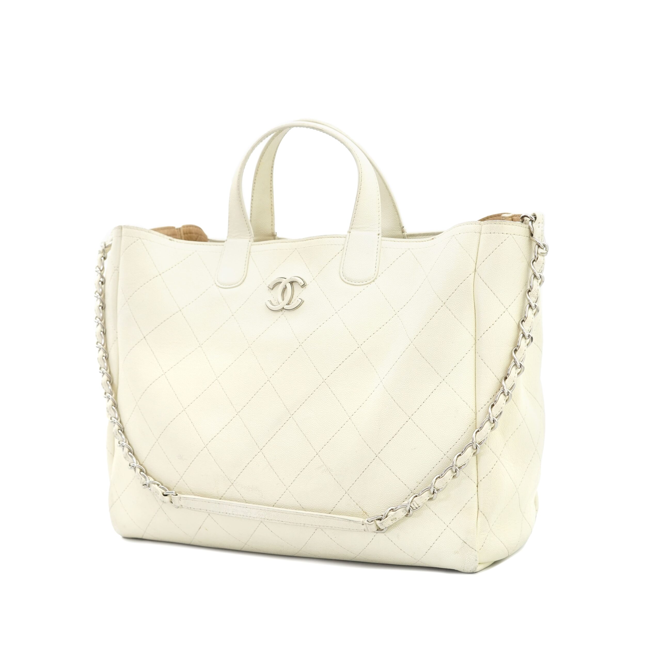 Large Shopping Tote Caviar White SHW