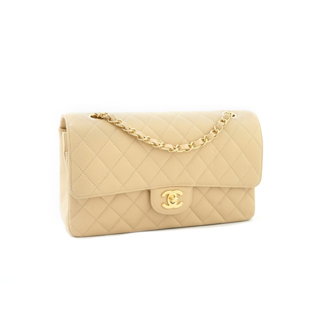 Medium Classic D Flap Caviar Beige GHW