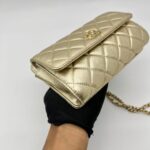 Clutch With Chain Metallic Calfskin Gold Metal GHW