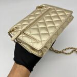 Clutch With Chain Metallic Calfskin Gold Metal GHW