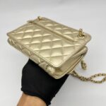 Clutch With Chain Metallic Calfskin Gold Metal GHW