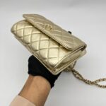 Clutch With Chain Metallic Calfskin Gold Metal GHW