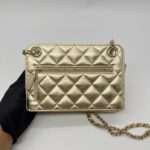 Clutch With Chain Metallic Calfskin Gold Metal GHW