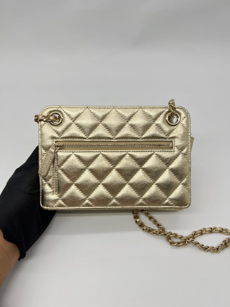 Clutch With Chain Metallic Calfskin Gold Metal GHW