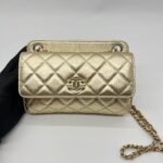 Clutch With Chain Metallic Calfskin Gold Metal GHW