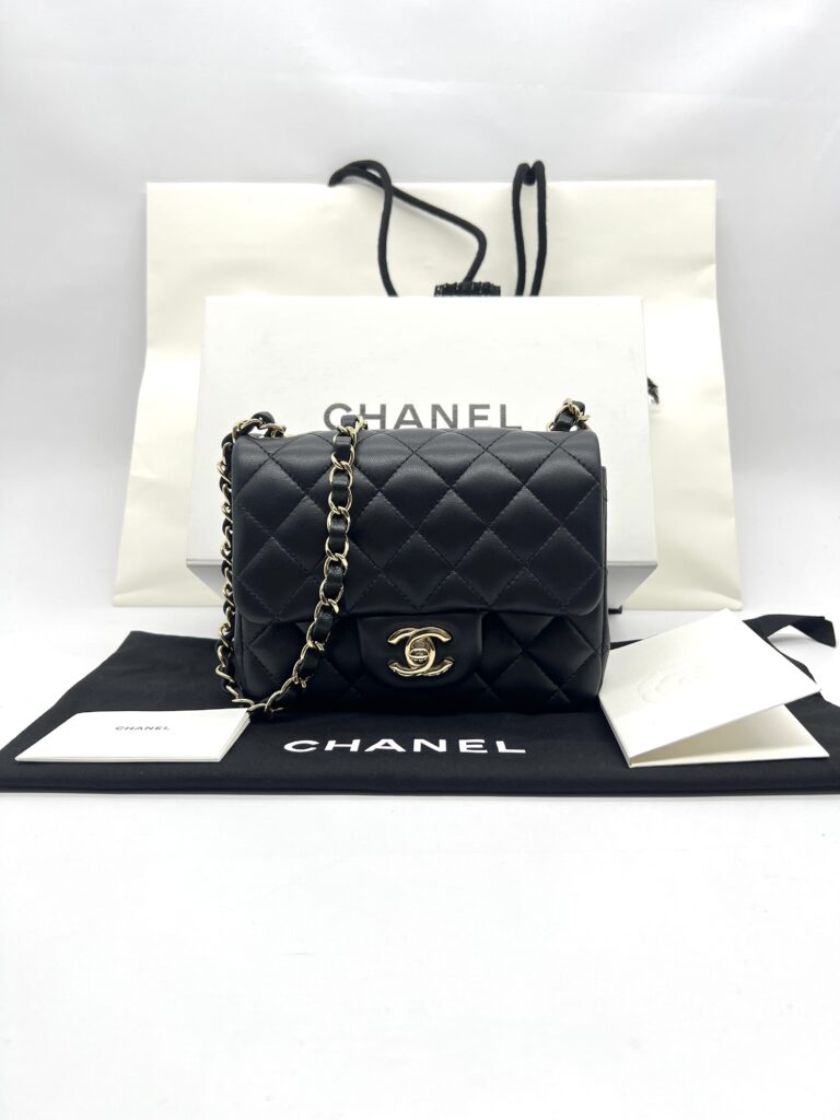 Mini Square Black Lambskin GHW