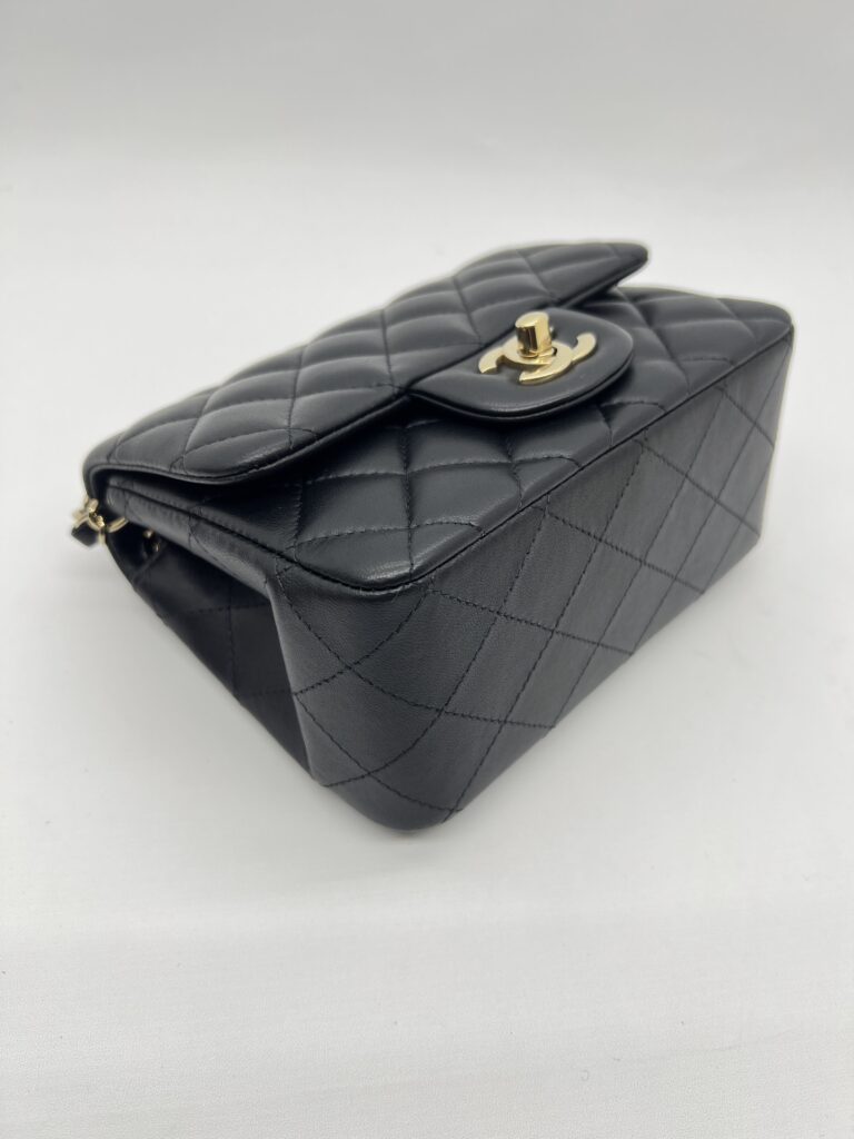 Mini Square Black Lambskin GHW