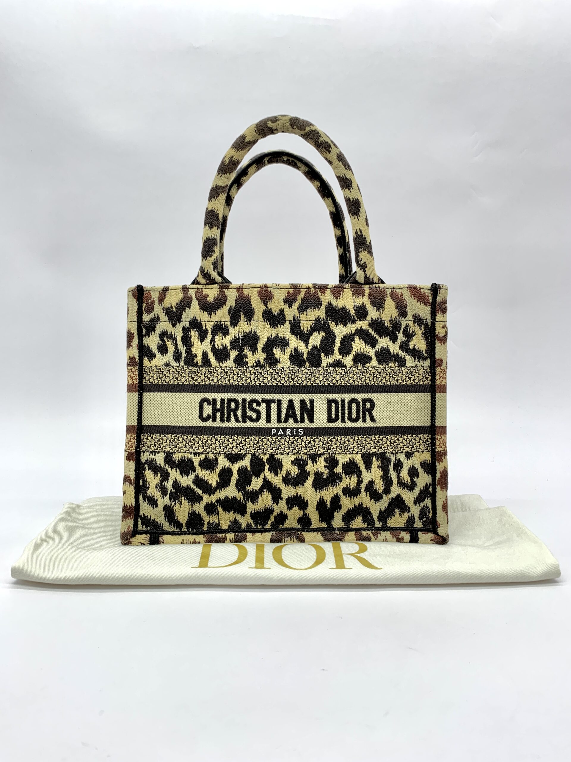 Small Book Tote Canvas Leopard Beige