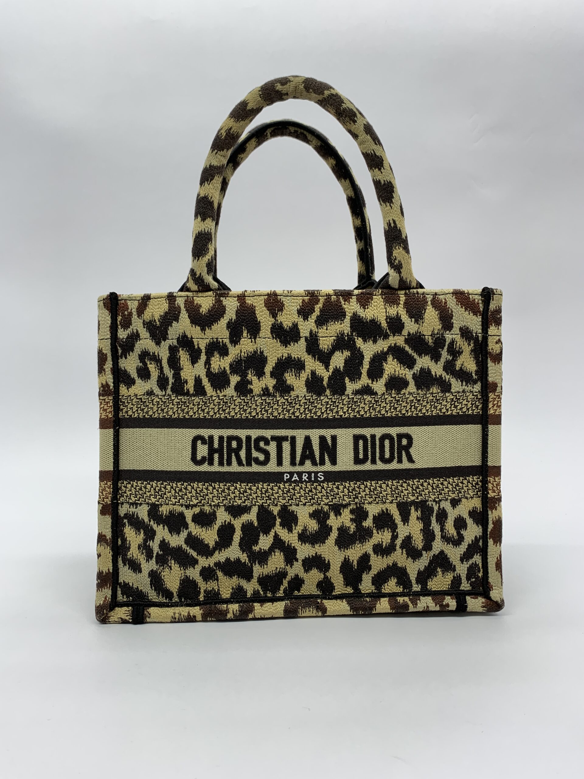 Small Book Tote Canvas Leopard Beige