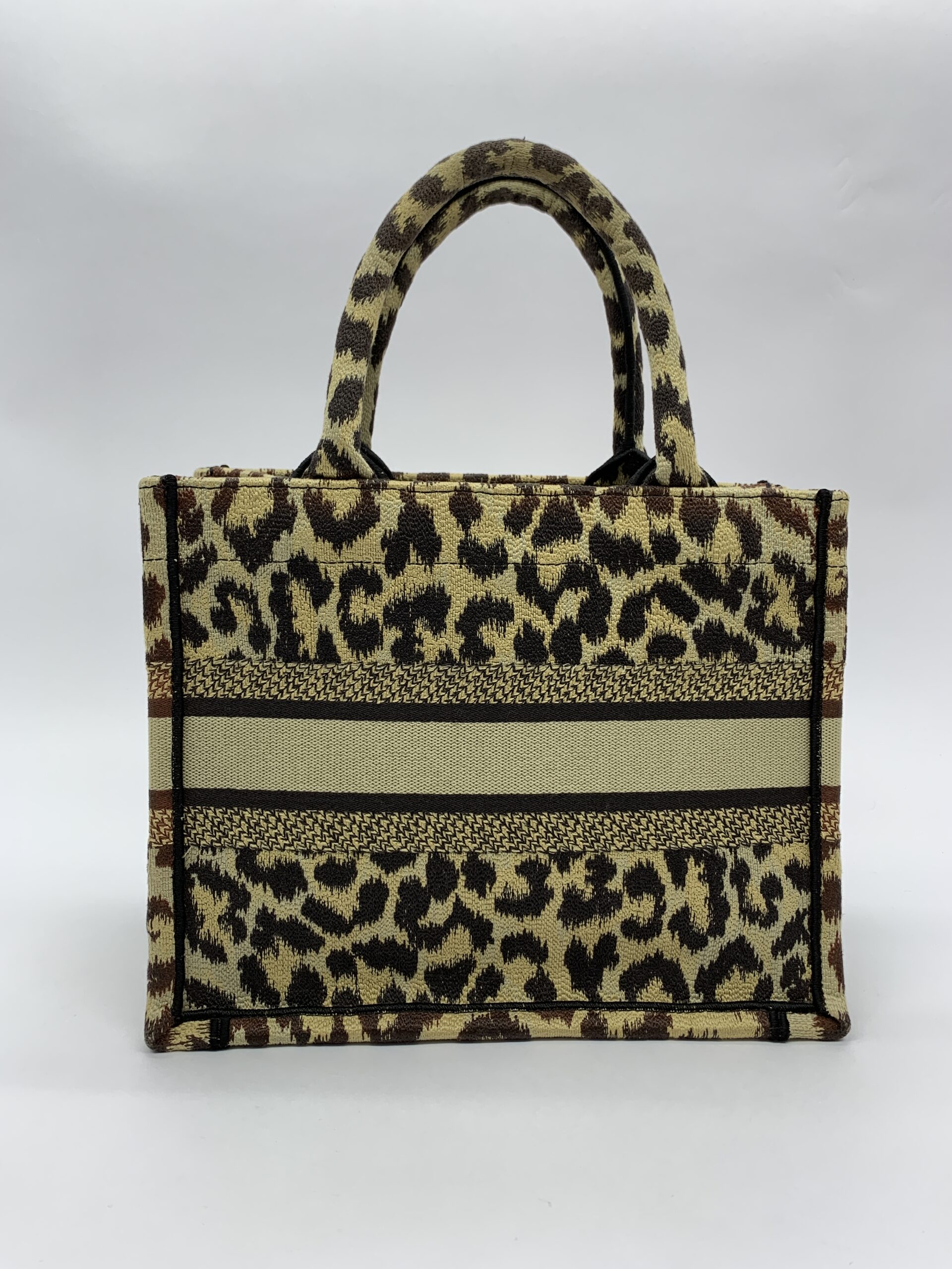 Small Book Tote Canvas Leopard Beige