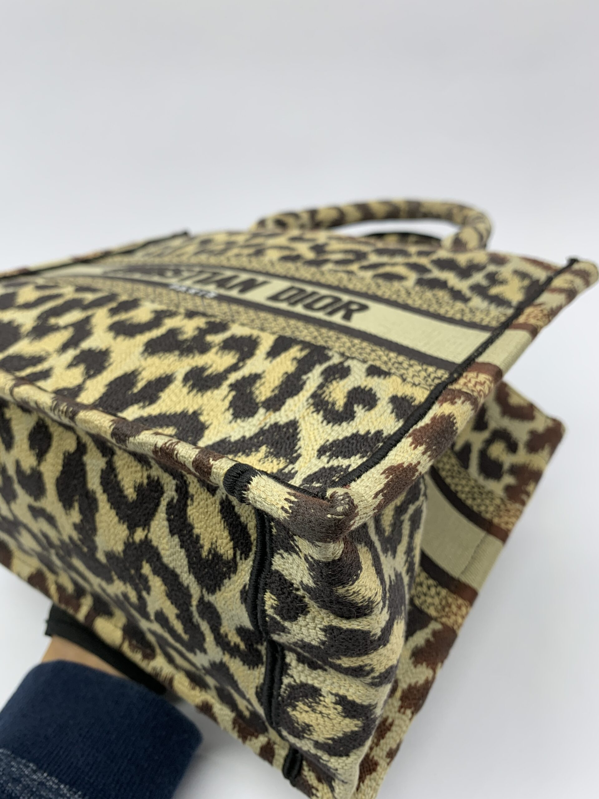 Small Book Tote Canvas Leopard Beige