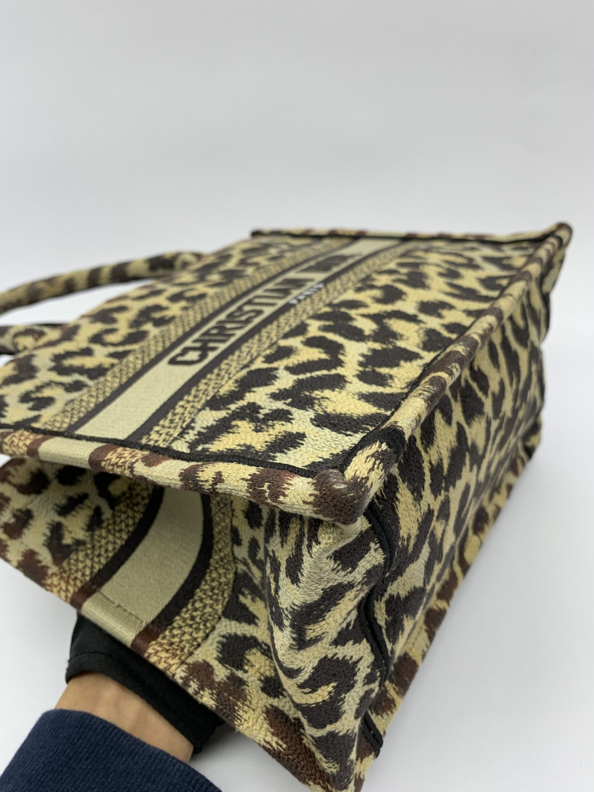 Small Book Tote Canvas Leopard Beige