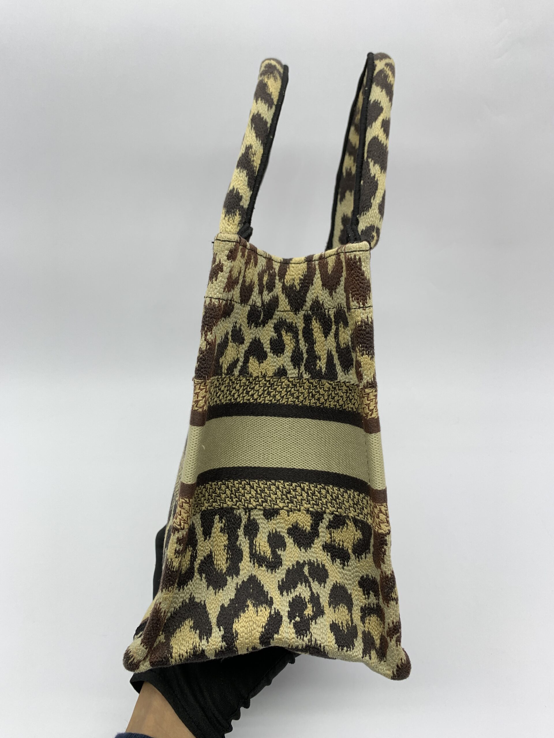 Small Book Tote Canvas Leopard Beige