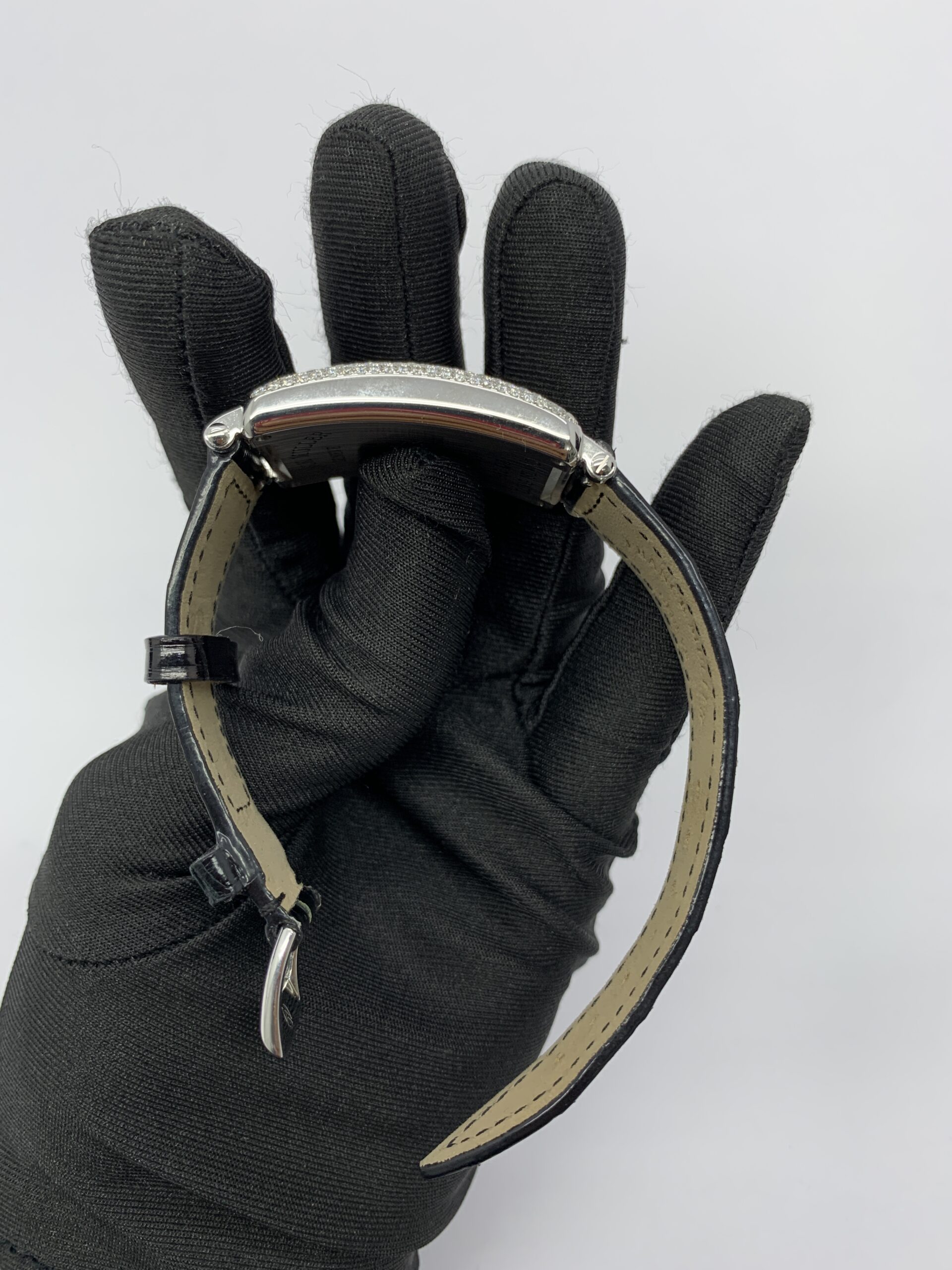 Long Island 952 Qz Silver Diamond Bezel Black Croco Strap