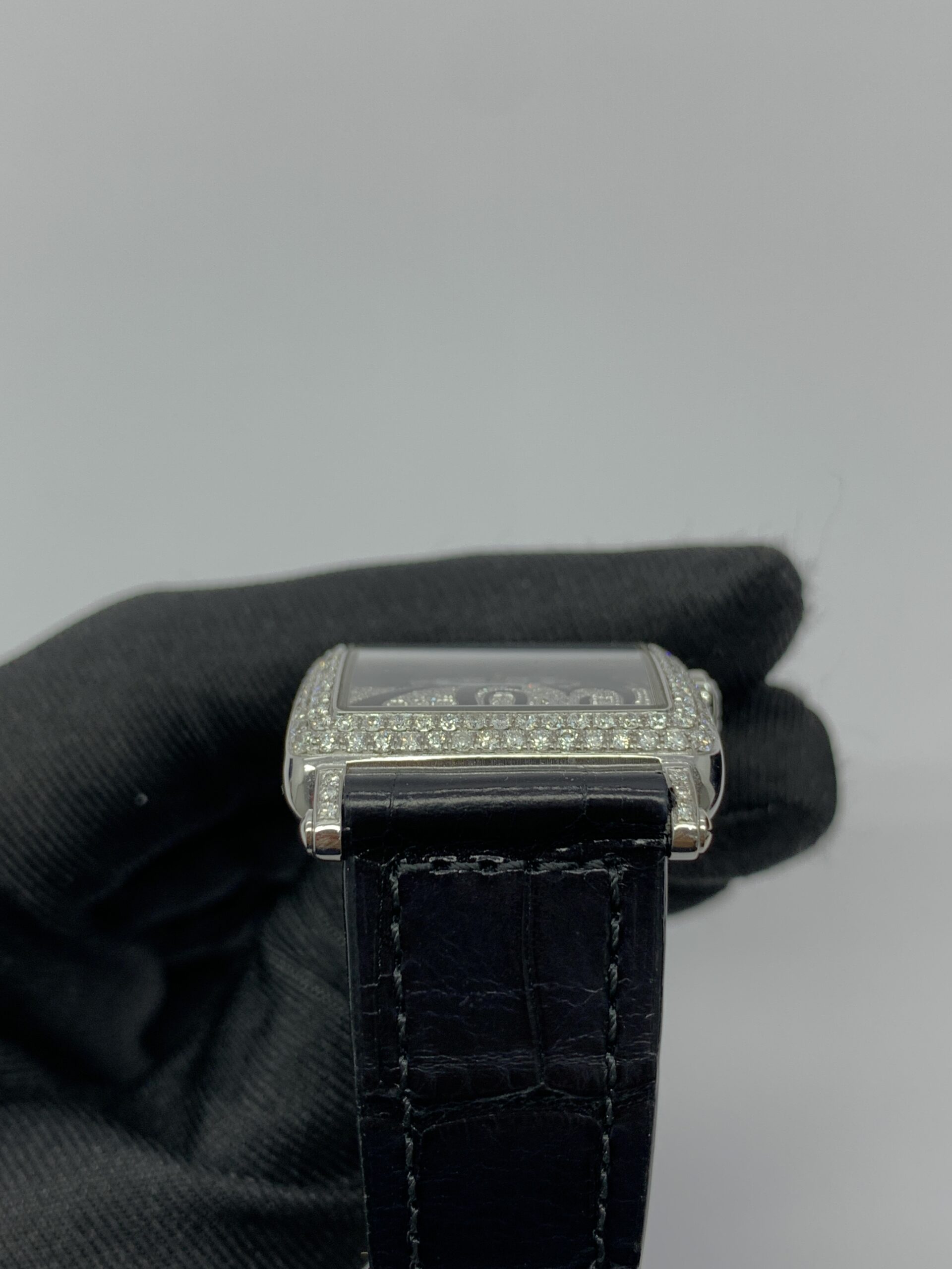 Long Island 952 Qz Silver Diamond Bezel Black Croco Strap